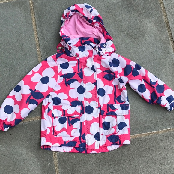 Mini Boden Other - Mini Boden jersey lined floral coat W detach hood